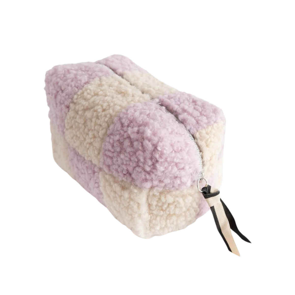Plush rectangular bag with a gradient of purple to beige on a white background