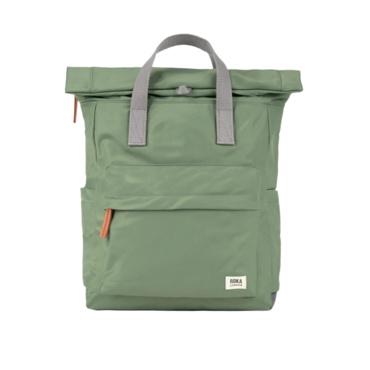 Green roka backpack with gray handles on a white background